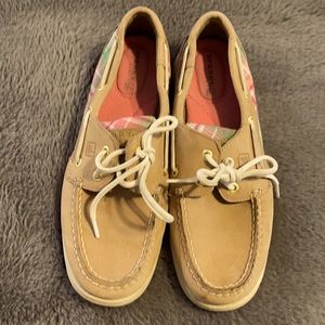 Brown and pink Sperry